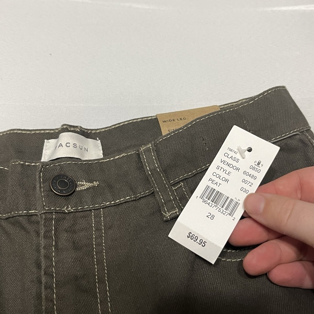 NWT PacSun Wide Leg Cargo Pants Olive Green High Rise Size 28 Streetwear - Picture 4 of 8